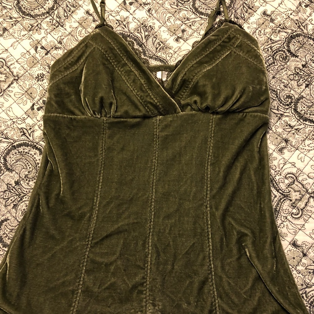 Olive green velvety tank